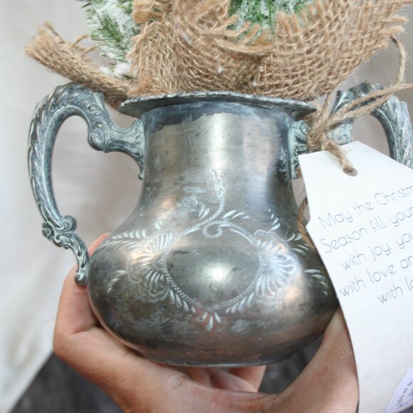 Mini Christmas Tree Pewter Pot Decor Holiday Home Evergreen Cute Rustic Cabin - Picture 7 of 13